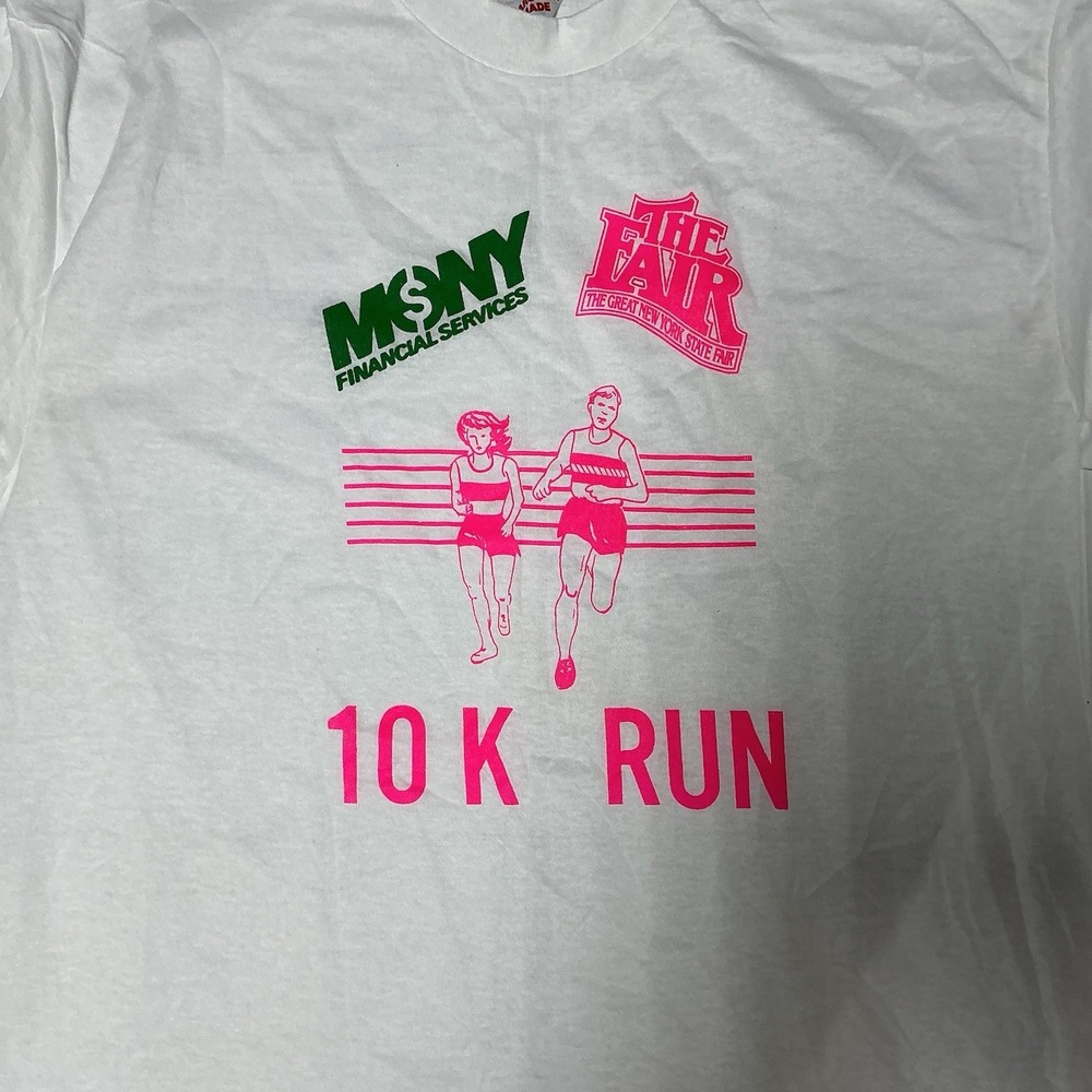 Vtg NY State Fair Mony Services 10K T-Shirt Size L Single Stitch 1980's White